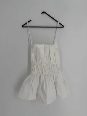 Cos White Gathered Pima Cotton Peplum Top